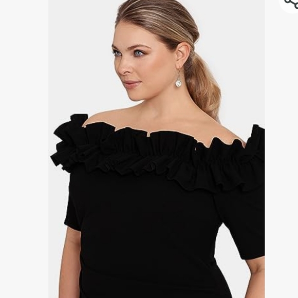 Xscape Women's Plus Size Knee Length Off The Shoulder Scuba Crepe Dress - Picture 5 of 16